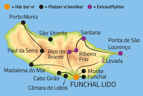 Geografisk karta ver Madeiras sevrdheter.